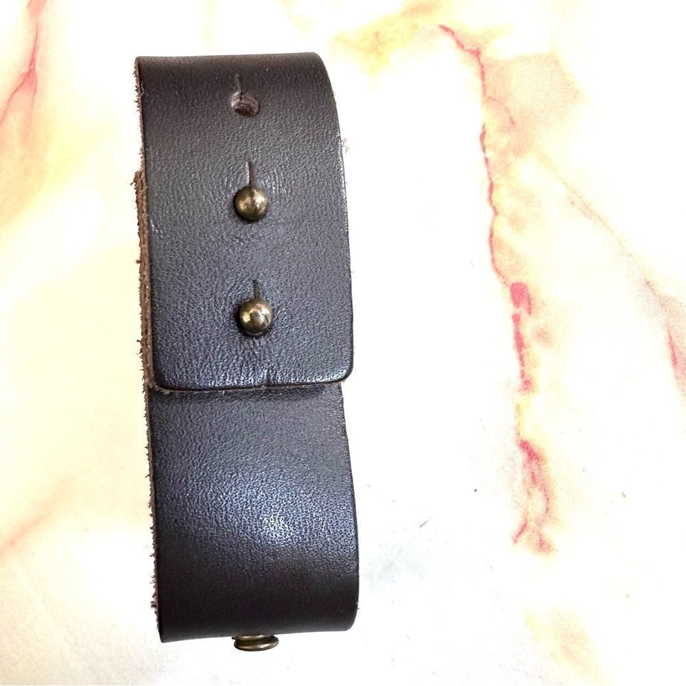 Brown Leather brass tone cross bracelet - Picture 3 of 8